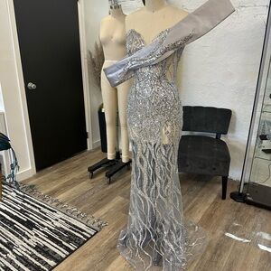 Elegant Silver Evening Gown